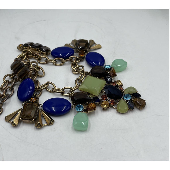 J.‎ Crew Chunky Rhinestone Blue Green Statement Necklace - Picture 9 of 12